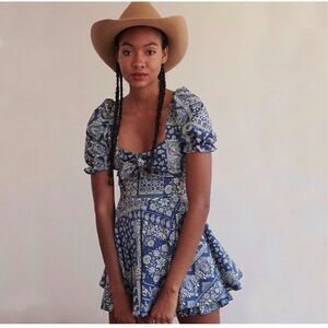 Maggie Sweet Kimberly overall dress _  Blue Romper Playsuit size S NWT.